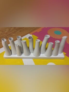 White Ceramic Bud Vase Holder - Modern Multi-Narrow Neck